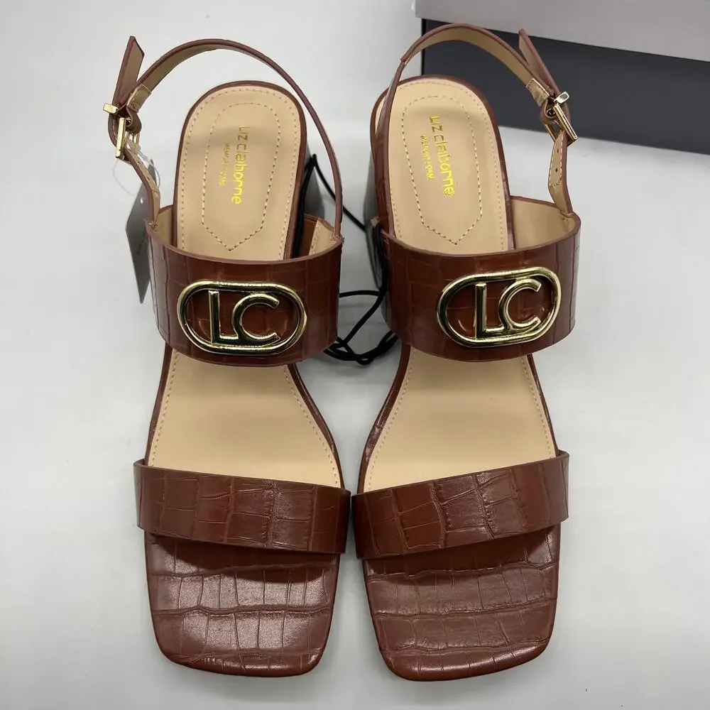 Liz Claiborne Womens Portola Heeled Sandals Cognac Brown Size 10M
